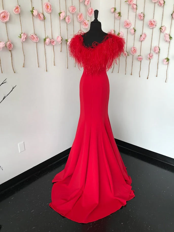 Ashley Lauren 11101 Size 2 Hot Pink Prom Dress V Neckline Feather off the Shoulder Wrap - Image 10