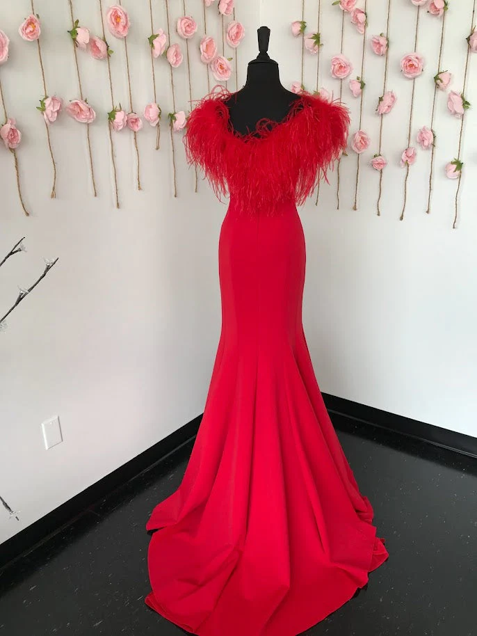 Ashley Lauren 11101 Size 2 Hot Pink Prom Dress V Neckline Feather off the Shoulder Wrap - Image 9