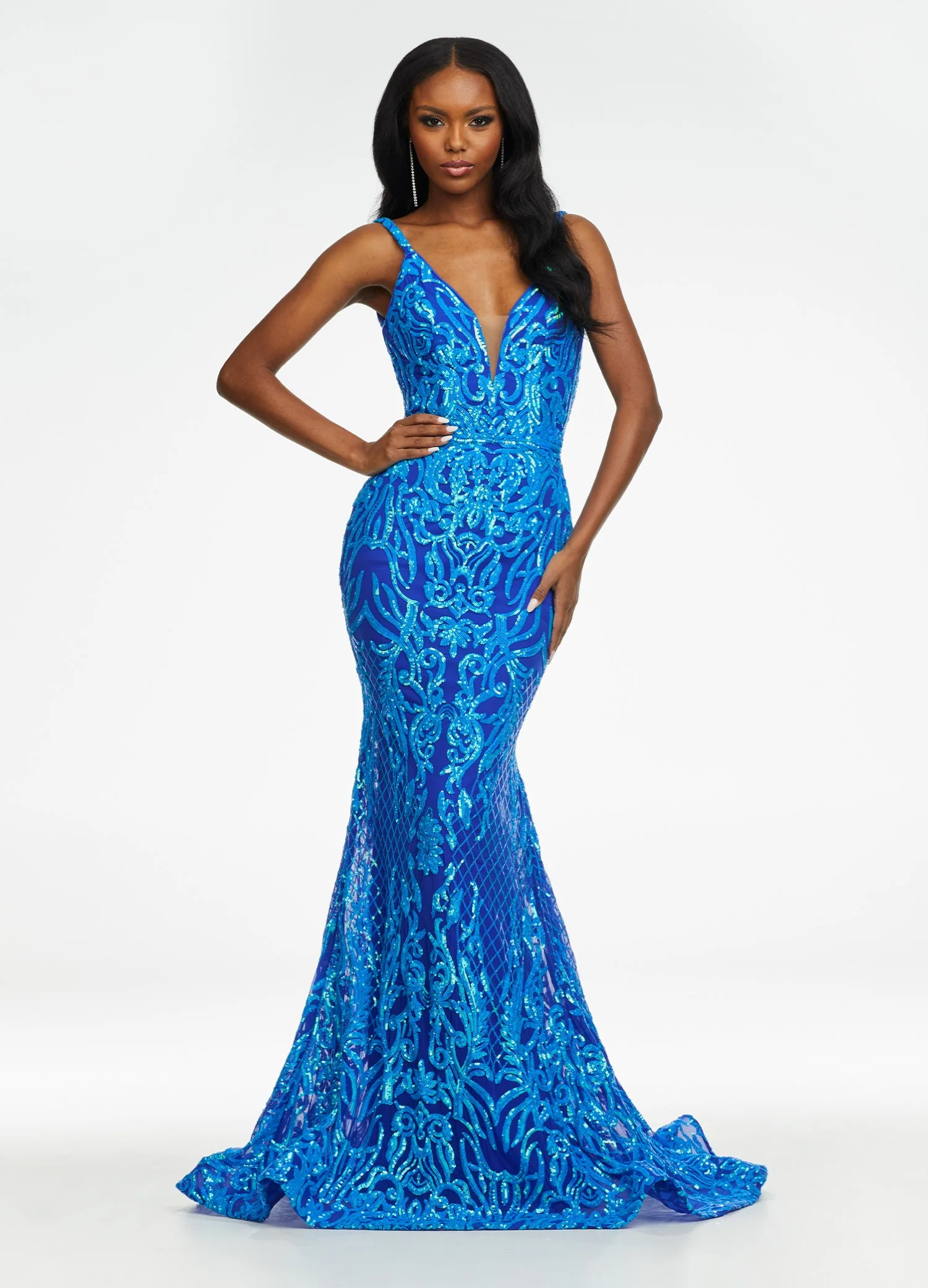 Ashley Lauren 11113 Size 18 Burgundy Prom Dress Long Fitted Sequin Formal Prom Pageant Gown V Neck - Image 5