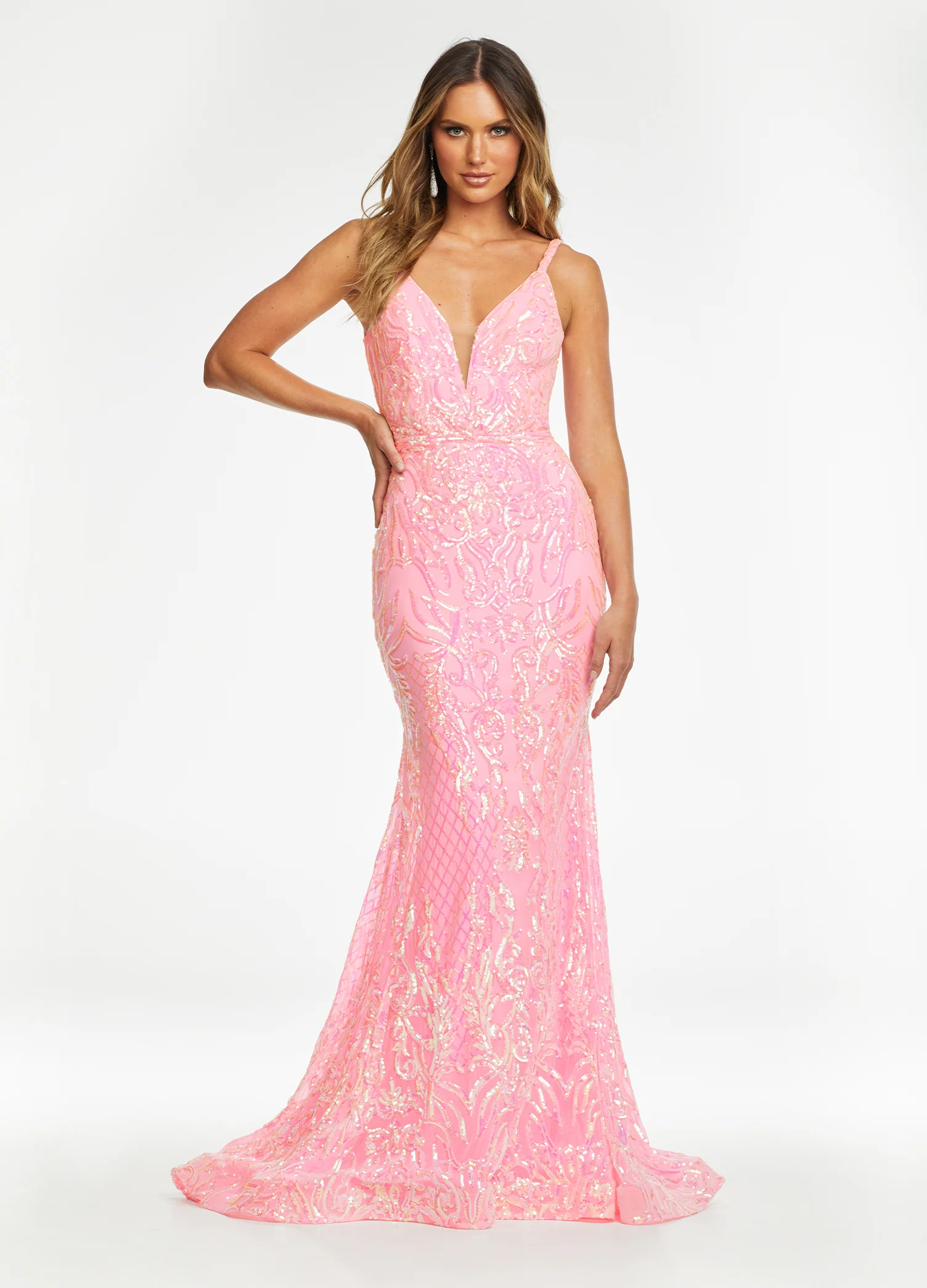 Ashley Lauren 11113 Size 18 Burgundy Prom Dress Long Fitted Sequin Formal Prom Pageant Gown V Neck - Image 6