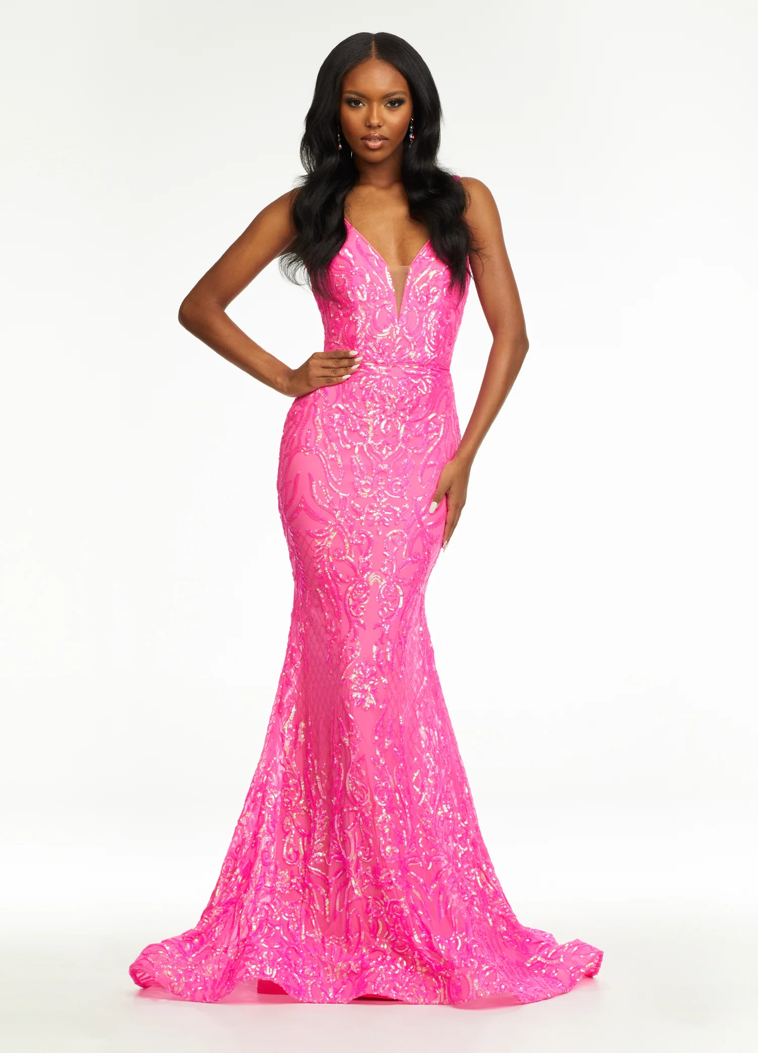 Ashley Lauren 11113 Size 18 Burgundy Prom Dress Long Fitted Sequin Formal Prom Pageant Gown V Neck - Image 7
