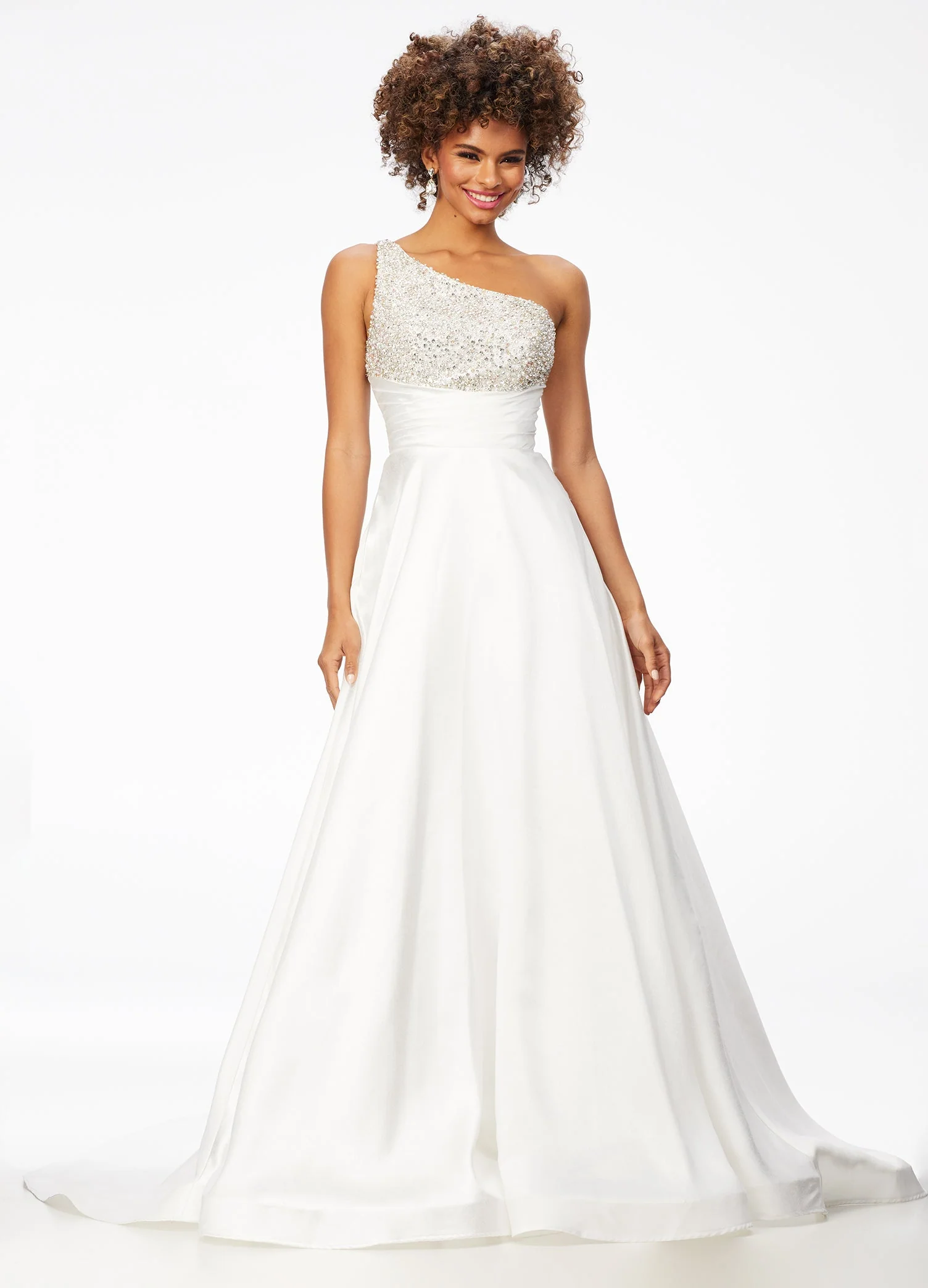 Ashley Lauren 11149 Size 6 White One Shoulder Ball Gown Formal Dress with Embellished Bodice