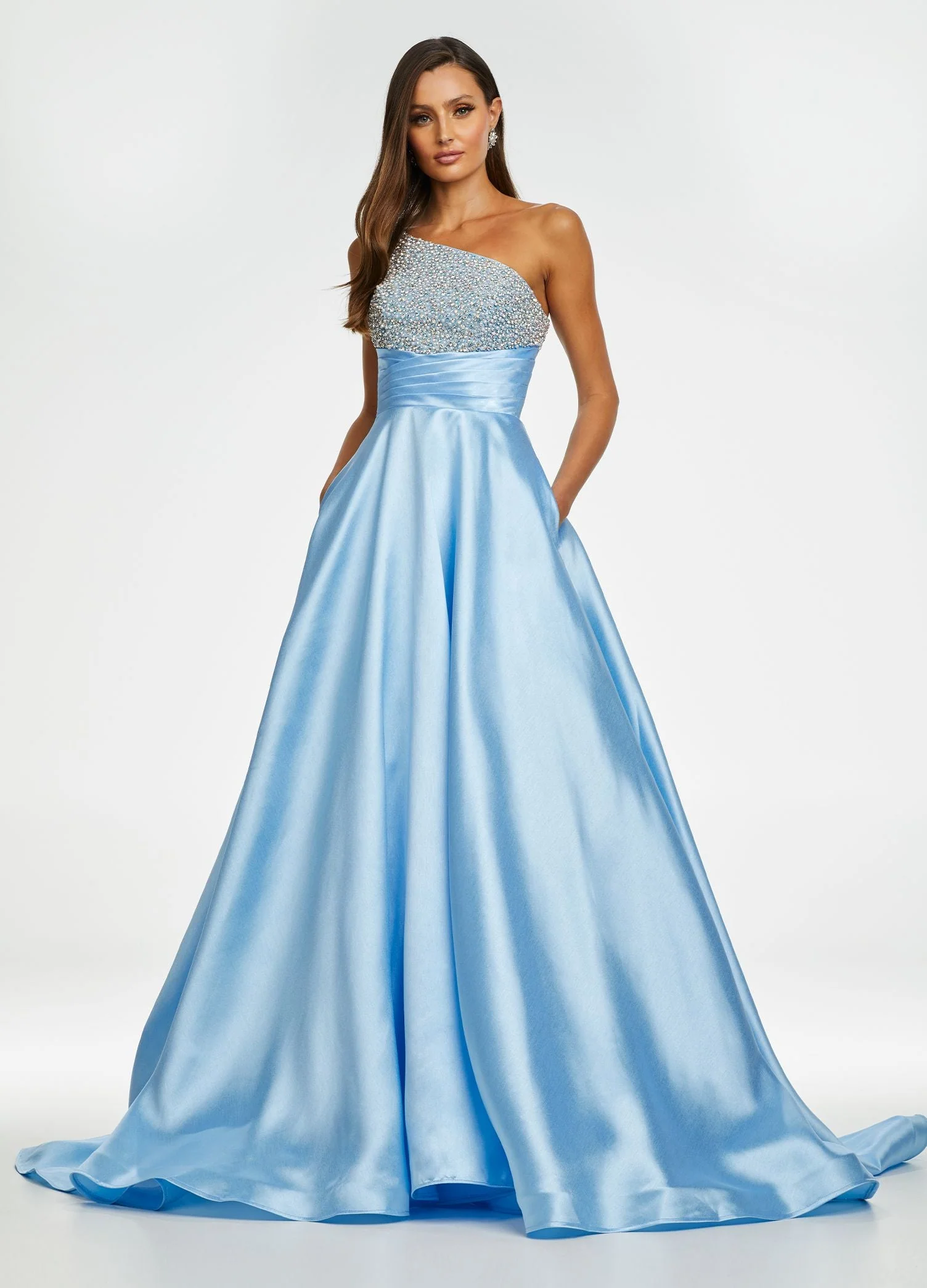 Ashley Lauren 11149 Size 6 White One Shoulder Ball Gown Formal Dress with Embellished Bodice - Image 6