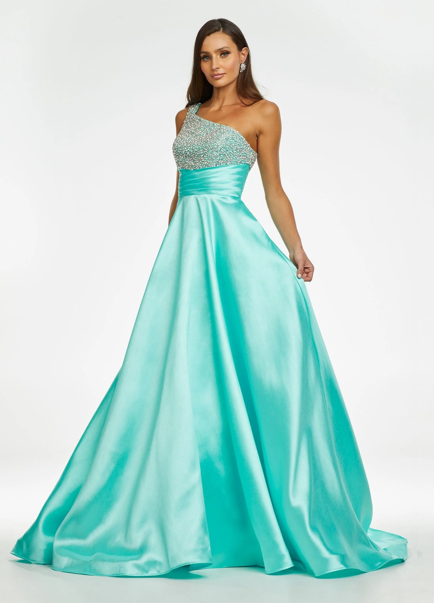 Ashley Lauren 11149 Size 6 White One Shoulder Ball Gown Formal Dress with Embellished Bodice - Image 8