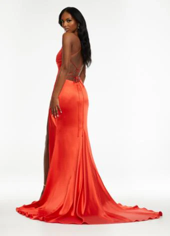 Ashley Lauren 11162 Long Prom Dress Spaghetti Strap Ruched Satin Gown Lace Up Back Formal Pageant - Image 10