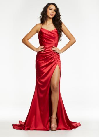 Ashley Lauren 11162 Long Prom Dress Spaghetti Strap Ruched Satin Gown Lace Up Back Formal Pageant - Image 3