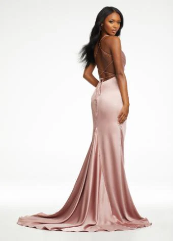 Ashley Lauren 11162 Long Prom Dress Spaghetti Strap Ruched Satin Gown Lace Up Back Formal Pageant - Image 6
