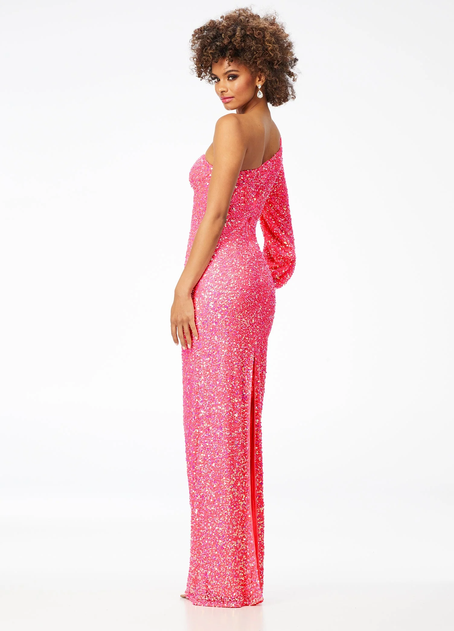 Ashley Lauren 11194 Size 2 Purple One Shoulder Prom Dress Long Sleeve Sequins Back Slit - Image 6