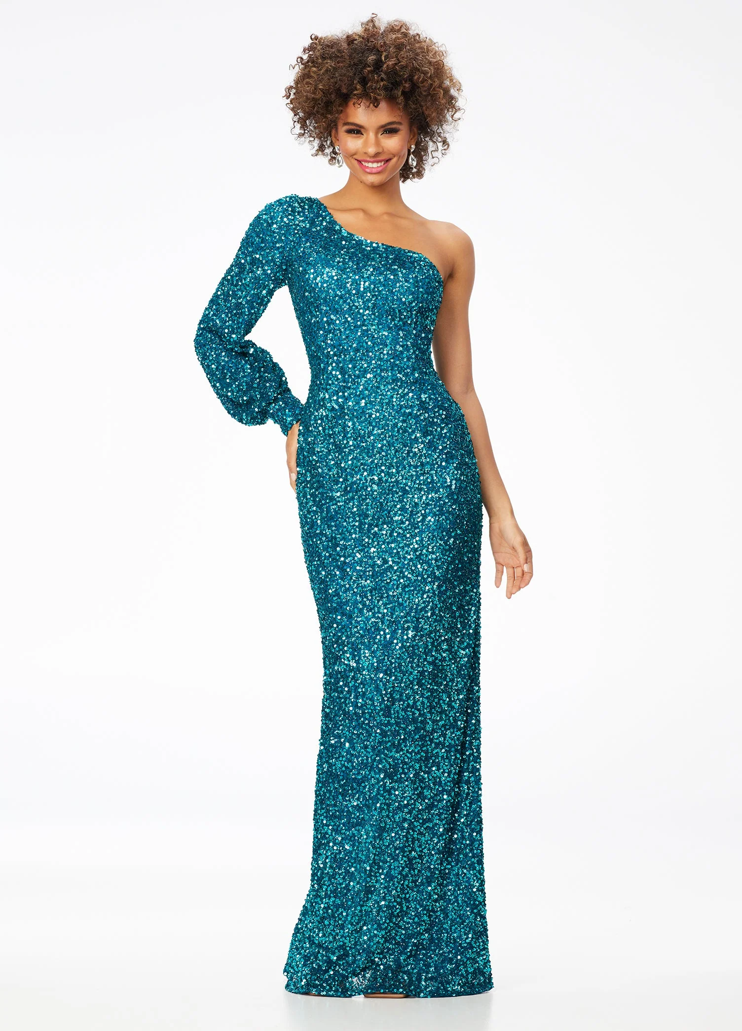 Ashley Lauren 11194 Size 2 Purple One Shoulder Prom Dress Long Sleeve Sequins Back Slit - Image 7