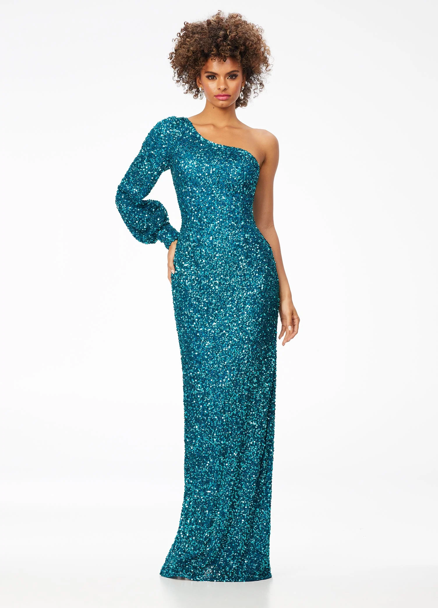Ashley Lauren 11194 Size 4 Neon Pink One Shoulder Prom Dress Long Sleeve Sequins Back Slit - Image 10