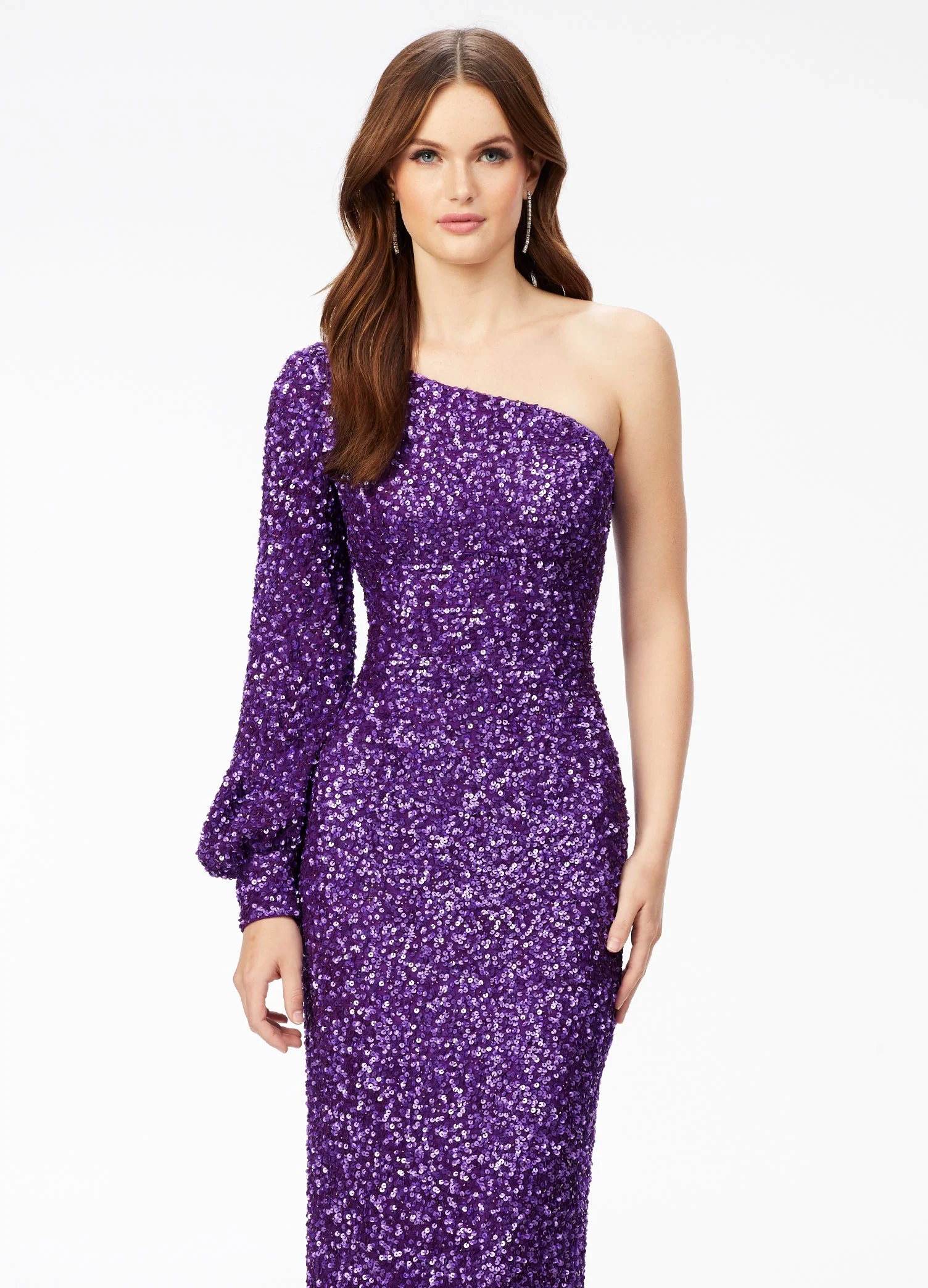 Ashley Lauren 11194 Size 4 Neon Pink One Shoulder Prom Dress Long Sleeve Sequins Back Slit - Image 8