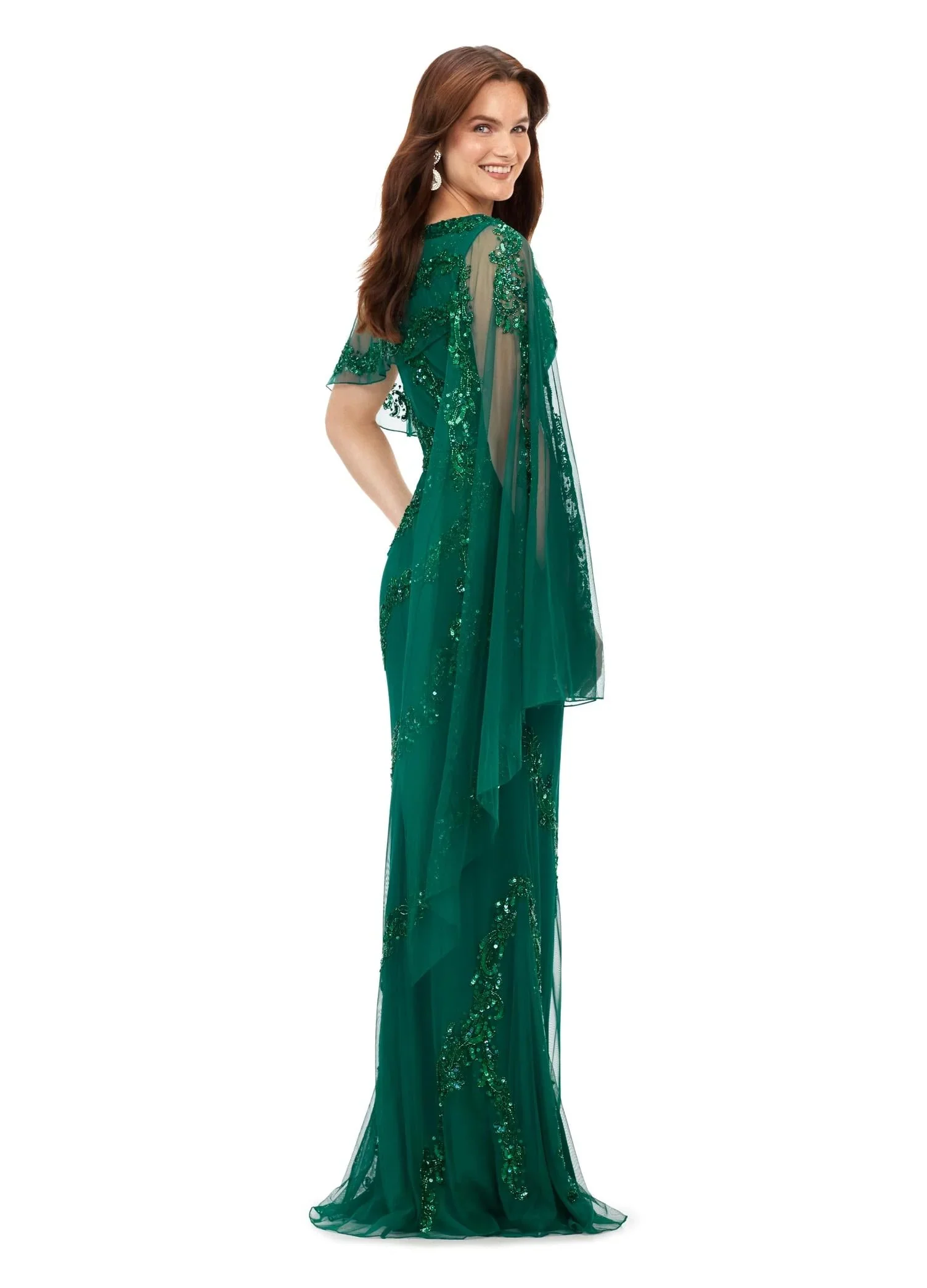 Ashley Lauren 11213 Long Evening Gown Asymmetric Detachable Overlay High Back Fully Hand Beaded Crew Neckline Evening Dress - Image 15