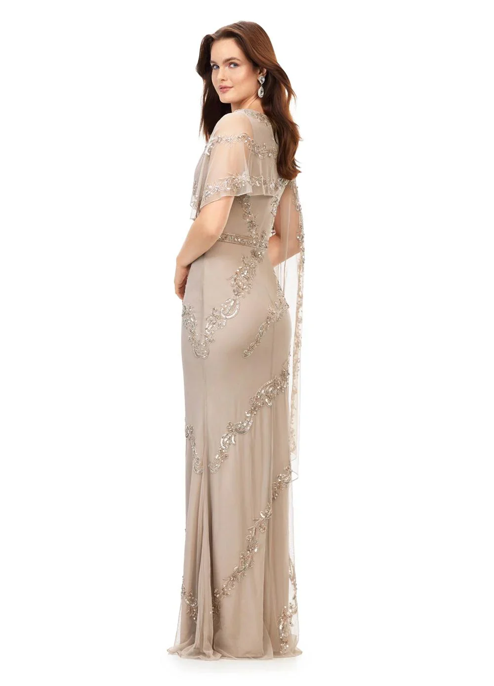 Ashley Lauren 11213 Long Evening Gown Asymmetric Detachable Overlay High Back Fully Hand Beaded Crew Neckline Evening Dress - Image 18