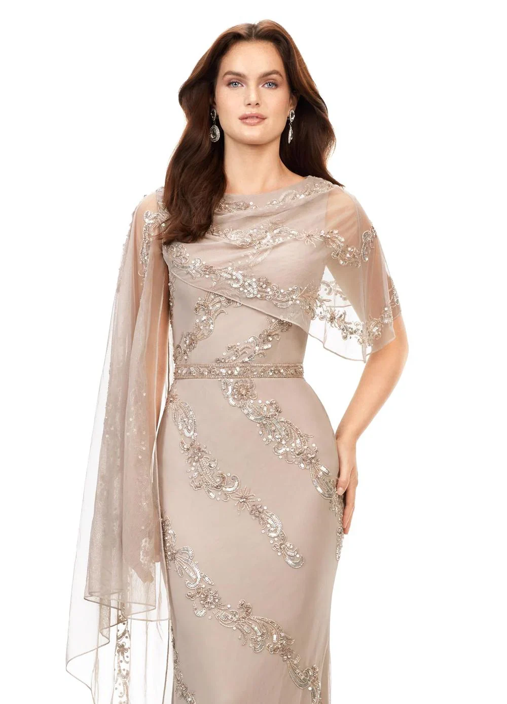 Ashley Lauren 11213 Long Evening Gown Asymmetric Detachable Overlay High Back Fully Hand Beaded Crew Neckline Evening Dress - Image 19