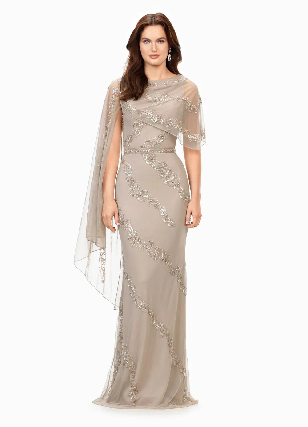 Ashley Lauren 11213 Long Evening Gown Asymmetric Detachable Overlay High Back Fully Hand Beaded Crew Neckline Evening Dress - Image 20