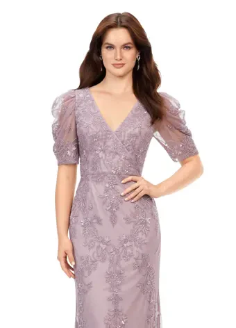Ashley Lauren 11234 Evening Gown Long Formal Dress V-Neck Puff Sleeve Wrapped Bustier Fully Beaded Sequin - Image 7