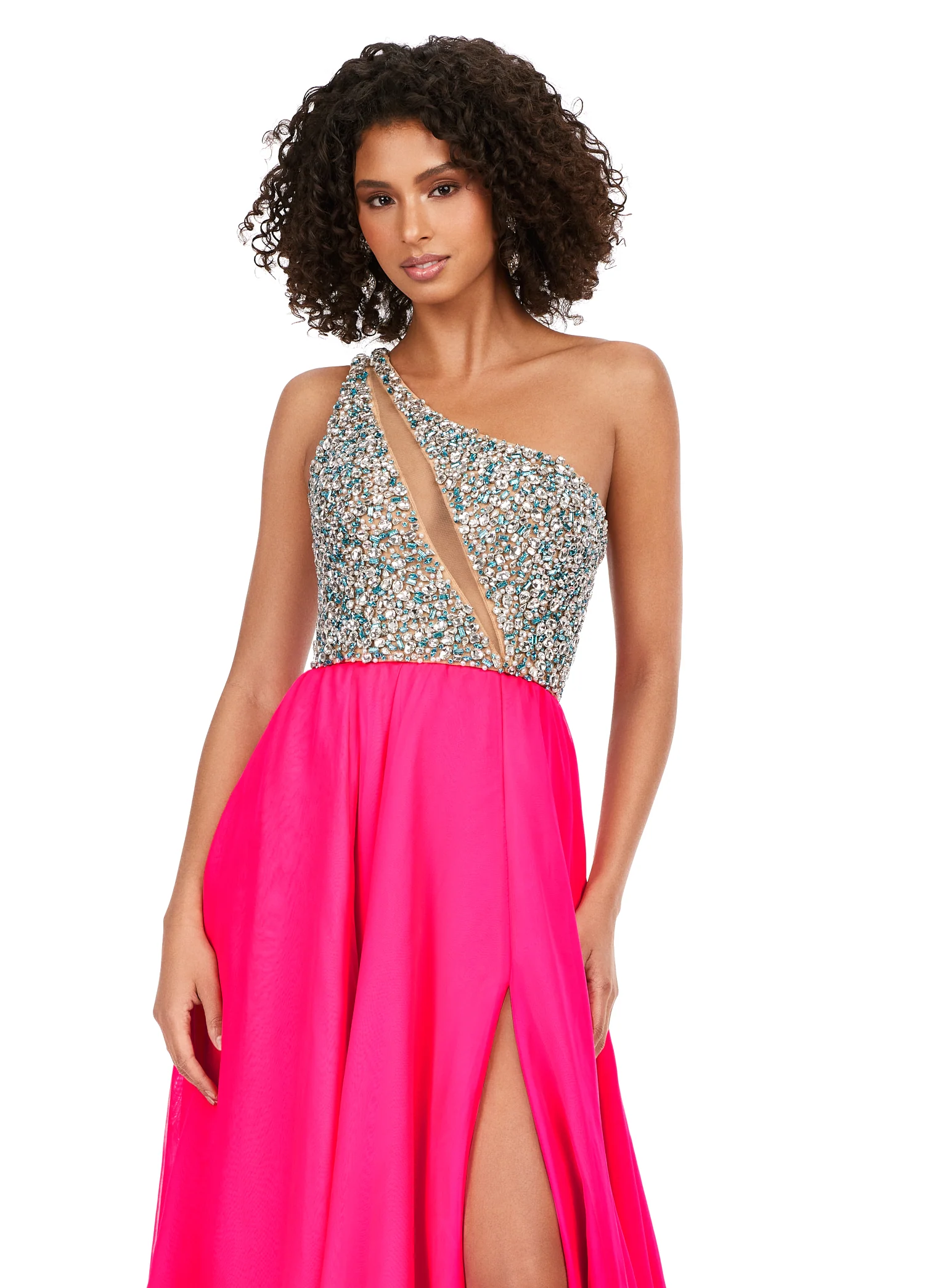 Ashley Lauren 11245 Chiffon Gown With Beaded Bustier A-Line Crystal Detail Prom Dress - Image 4