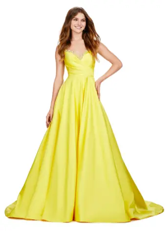 Ashley Lauren 11267 Long Prom Spaghetti Strap Heavy Satin Crystal Beading Bustier A-Line Ballgown Formal Dress - Image 5