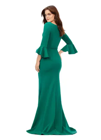 Ashley Lauren 11325 Crew Neck Three Quarter Flutter Sleeves Ruched Skirt Fitted Gown - Image 6