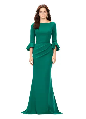Ashley Lauren 11325 Crew Neck Three Quarter Flutter Sleeves Ruched Skirt Fitted Gown - Image 8