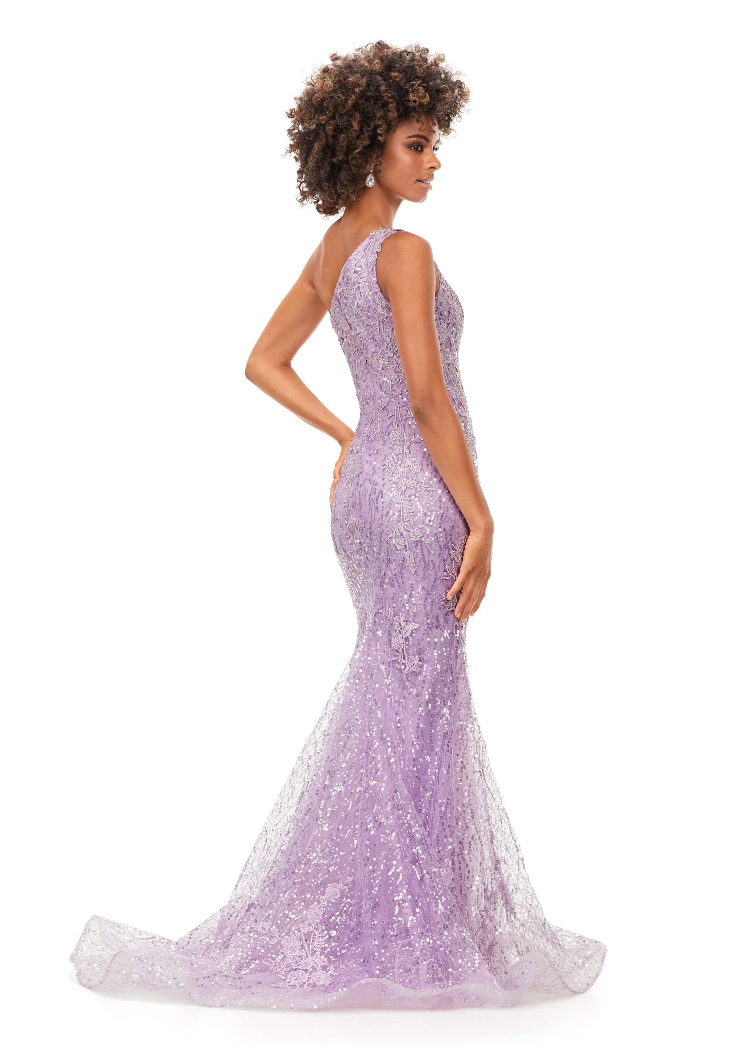 Ashley Lauren 11334 One Shoulder Lace Applique Prom Dress - Image 2
