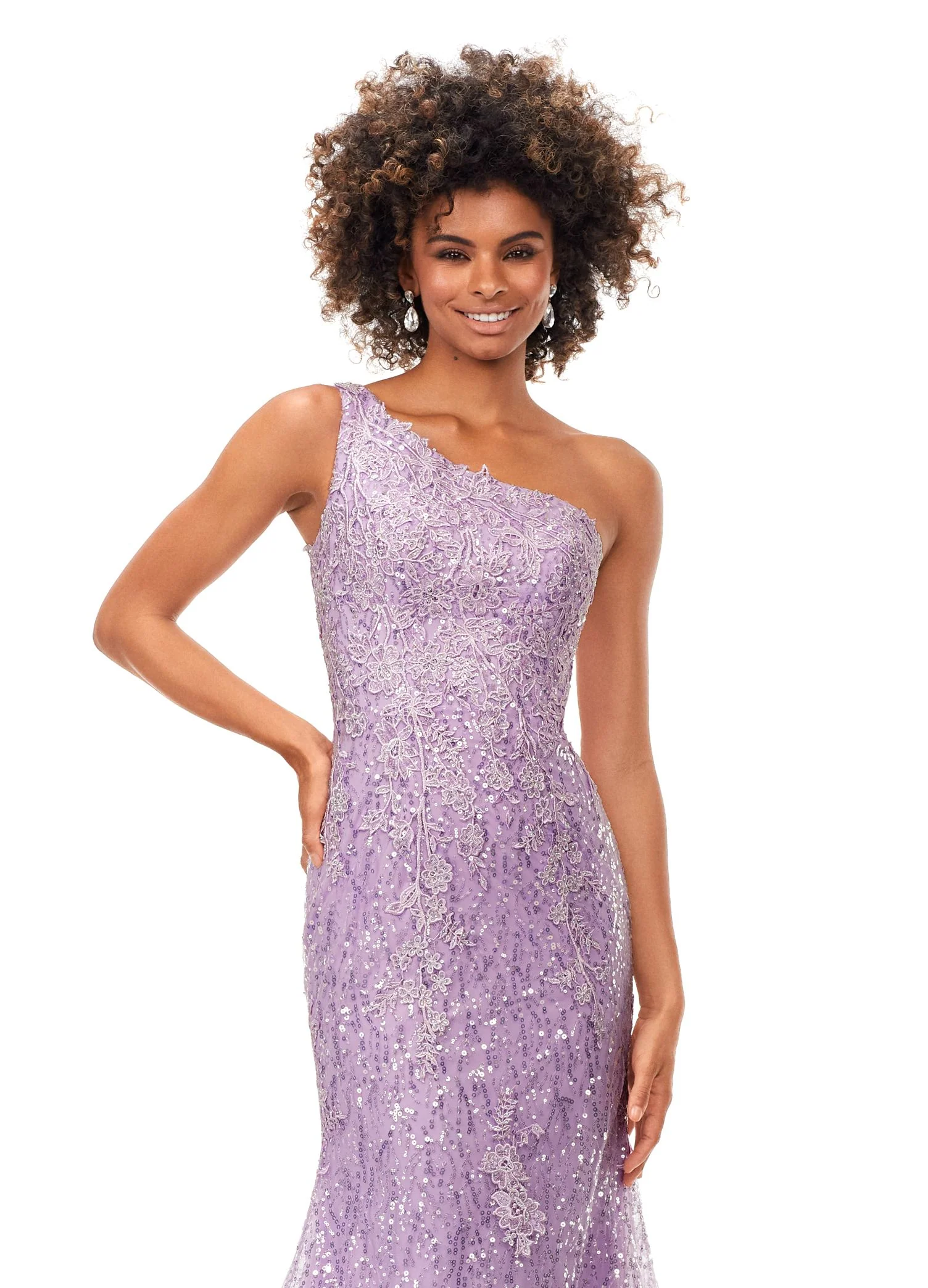 Ashley Lauren 11334 One Shoulder Lace Applique Prom Dress - Image 3