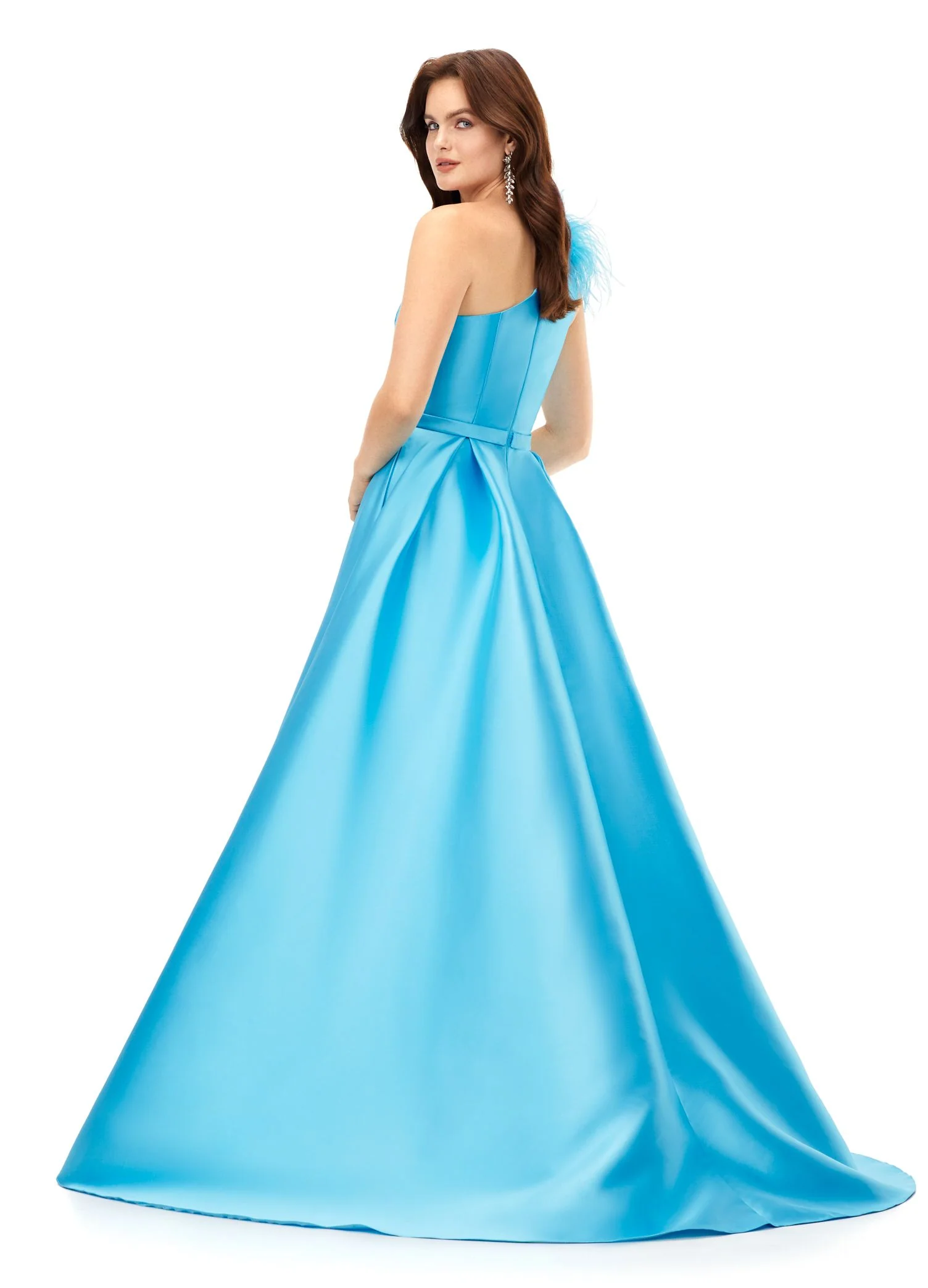 Ashley Lauren 11336 Long Prom Dress One Shoulder Ball Gown with Feathers Formal Pageant - Image 7