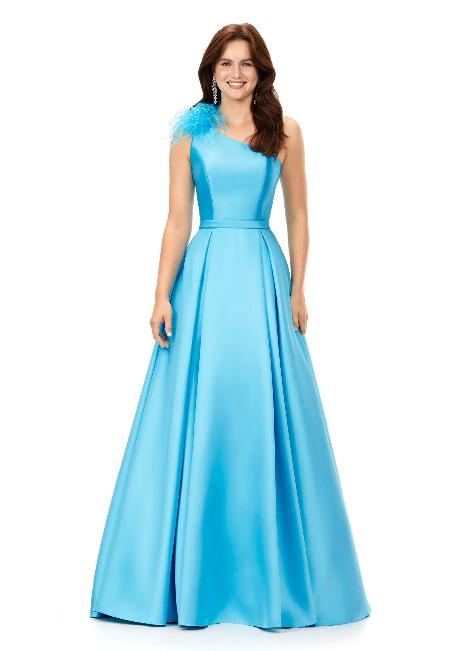 Ashley Lauren 11336 Long Prom Dress One Shoulder Ball Gown with Feathers Formal Pageant - Image 9