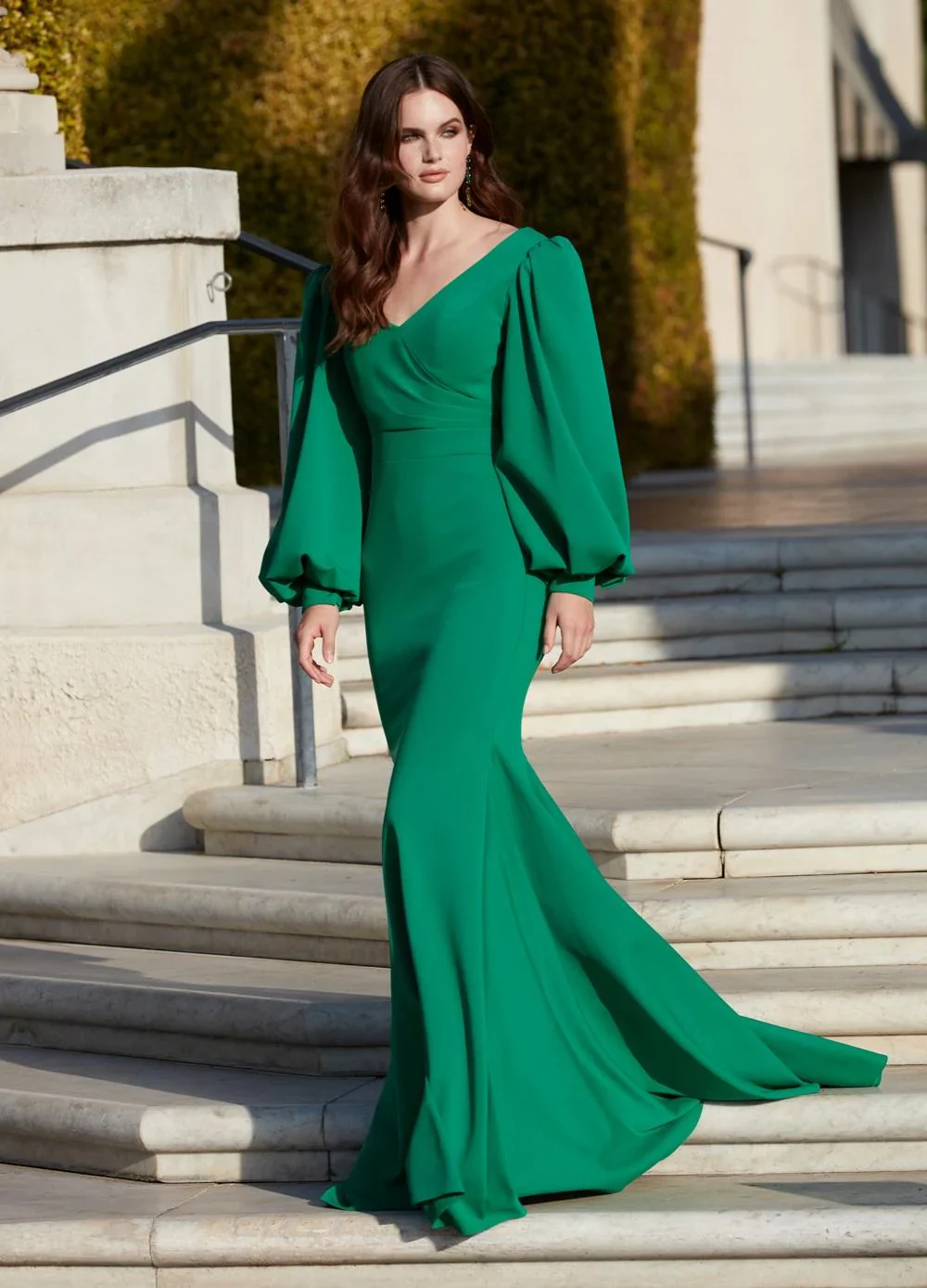 Ashley Lauren 11345 Long Evening Gown V-Neckline Dress with Bishop Sleeves Formal - Image 15