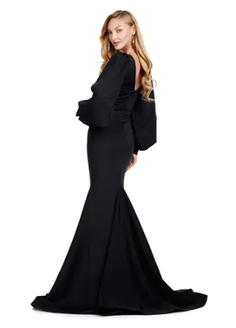 Ashley Lauren 11345 Long Evening Gown V-Neckline Dress with Bishop Sleeves Formal - Image 5