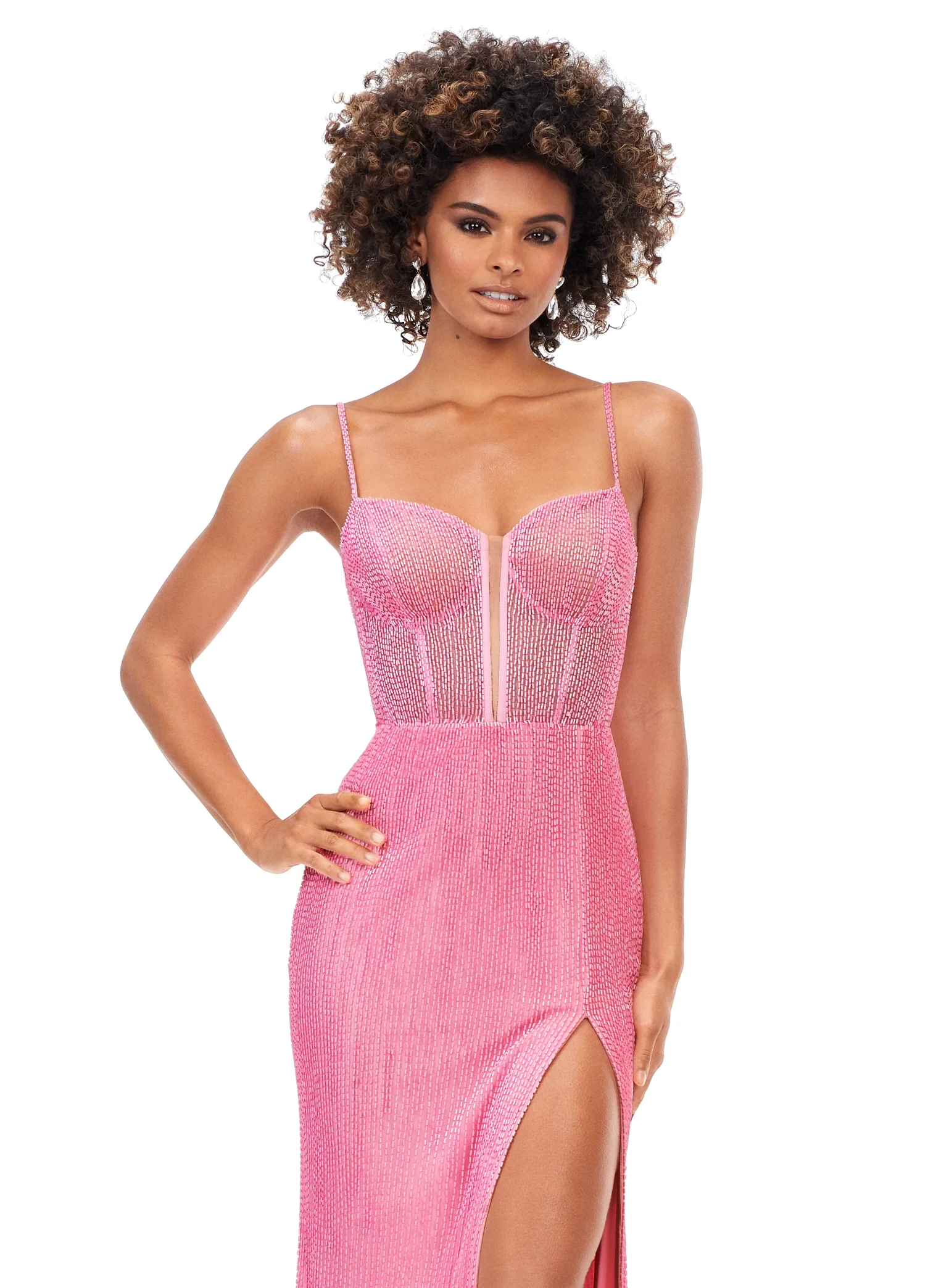 Ashley Lauren 11369 Size 0 Candy Pink Liquid beading Prom Pageant Dress Corset Gown - Image 4