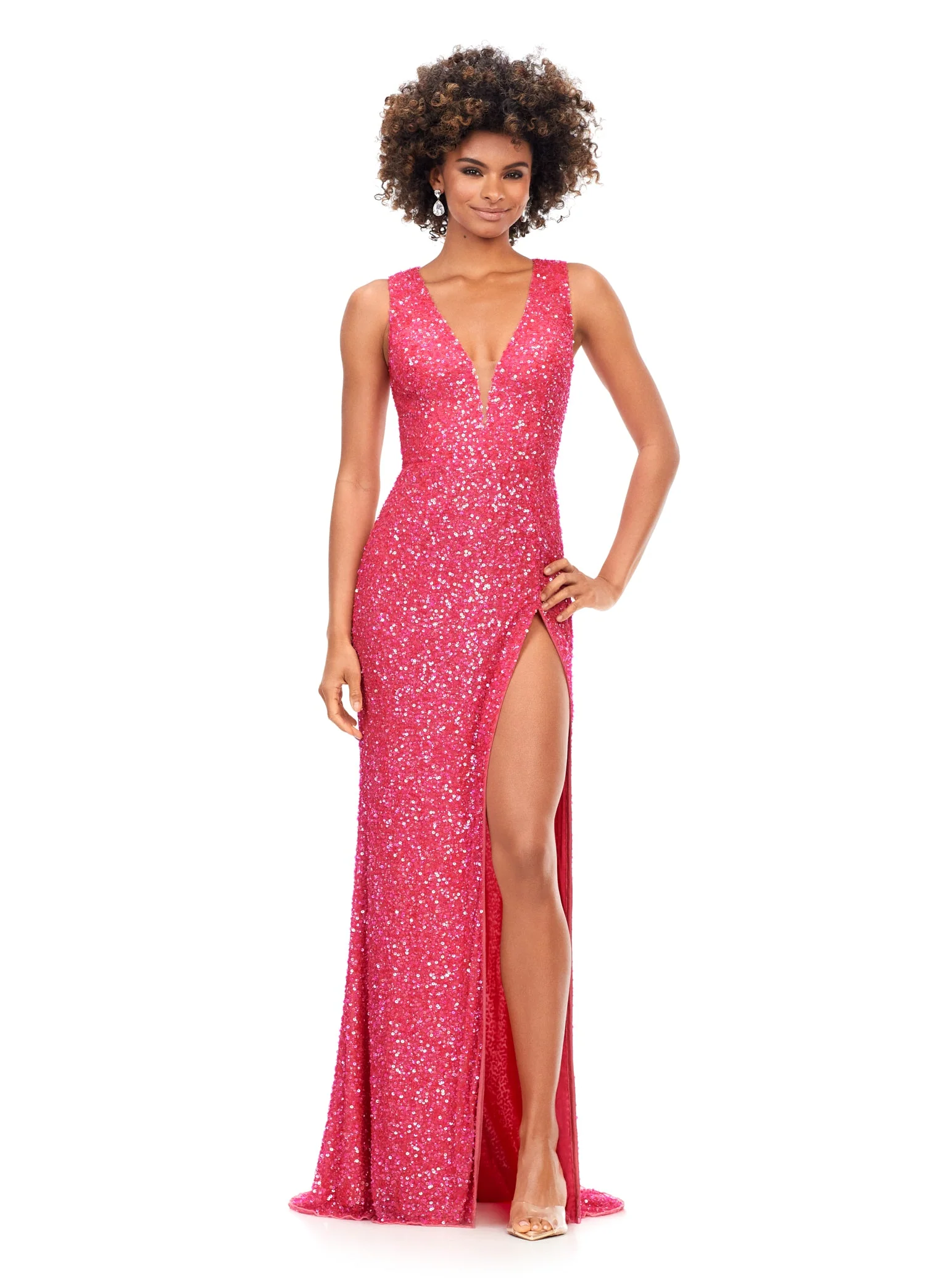 Ashley Lauren 11373 Electric Watermelon Prom Dress sz 6 Lace Up Back Fully Beaded Evening Gown