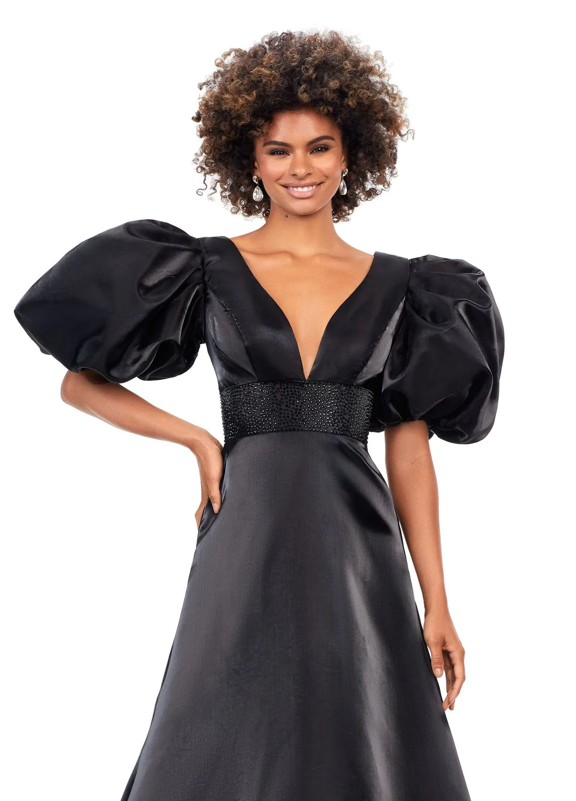 Ashley Lauren 11378 A-Line Evening Gown with Oversized Puff Sleeves Long Prom Formal Pageant - Image 3