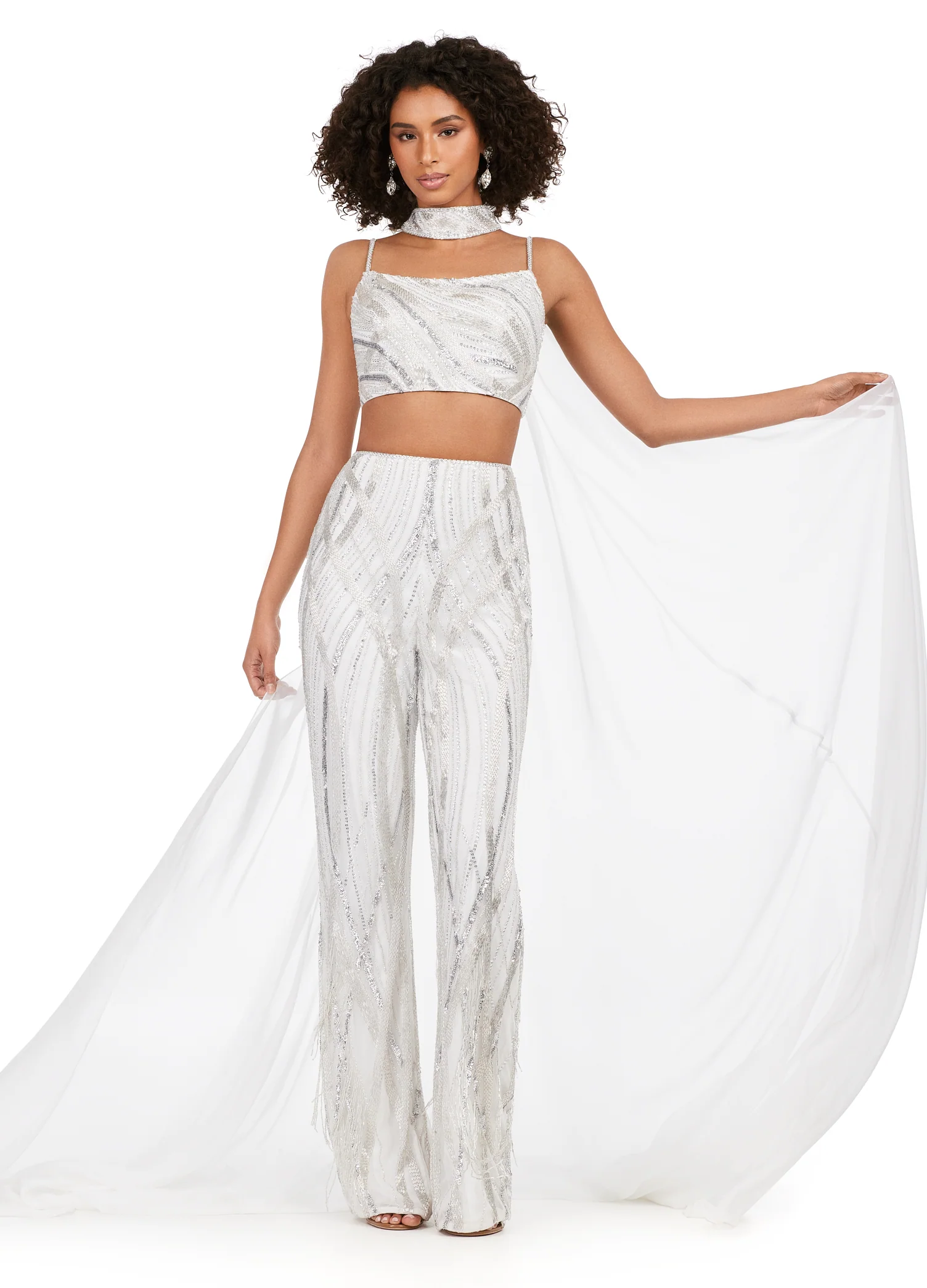 Ashley Lauren 11385 Fully Beaded 2-Piece With Chiffon Cape Spaghetti Strap Jumpsuit - Image 5