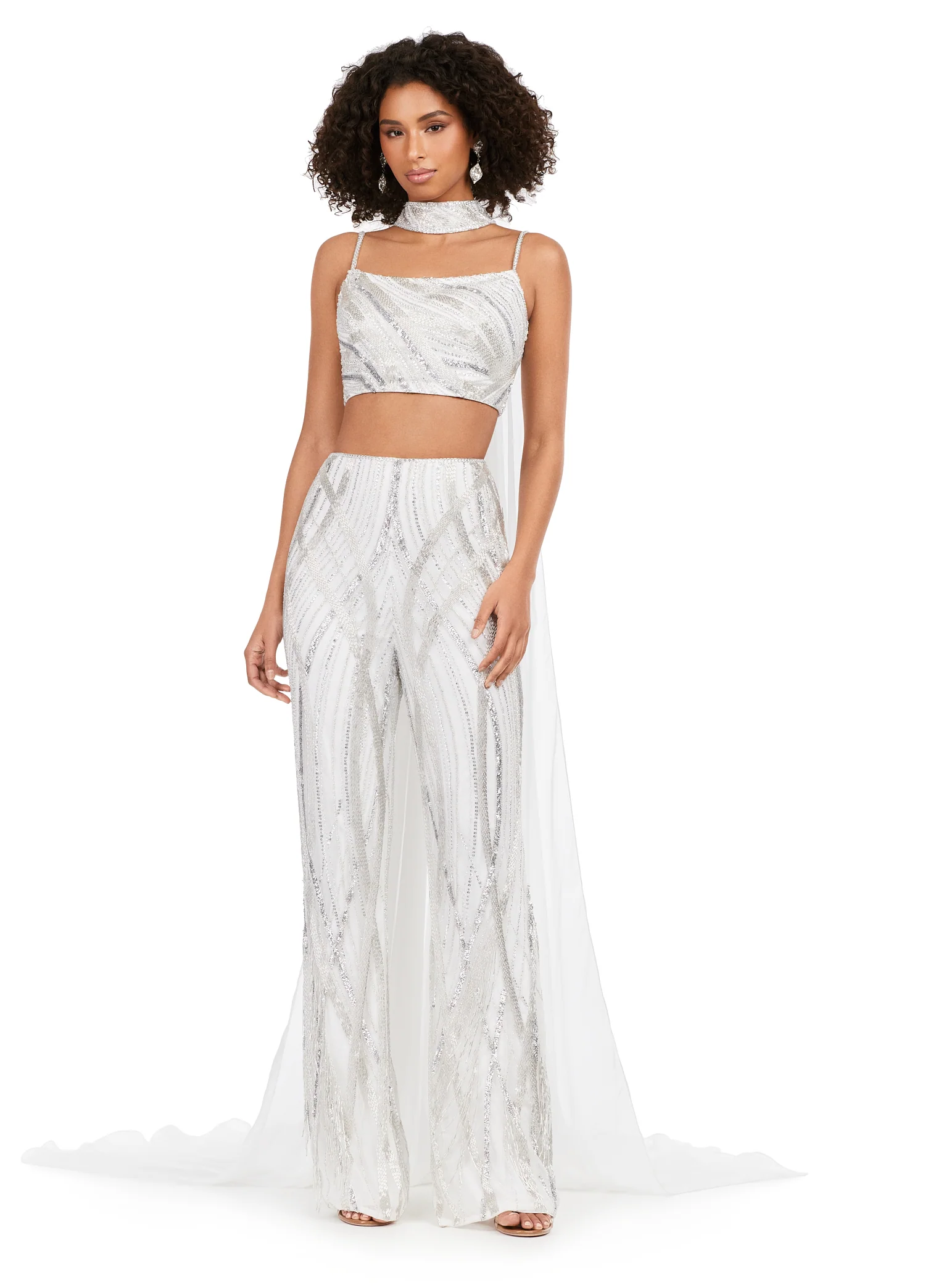 Ashley Lauren 11385 Fully Beaded 2-Piece With Chiffon Cape Spaghetti Strap Jumpsuit - Image 6