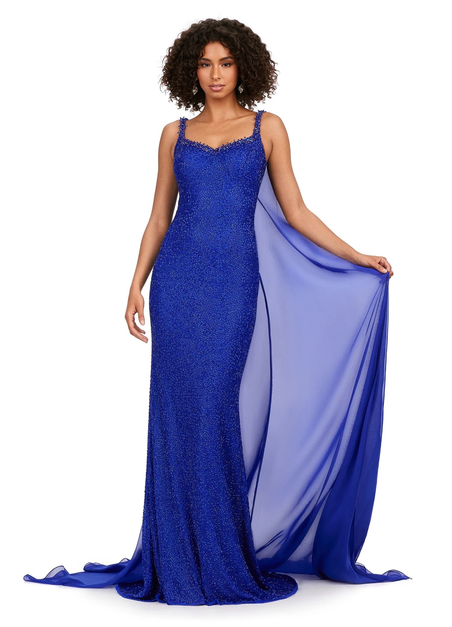 Ashley Lauren 11398 Vermicelli Beaded Gown with Cape - Image 3