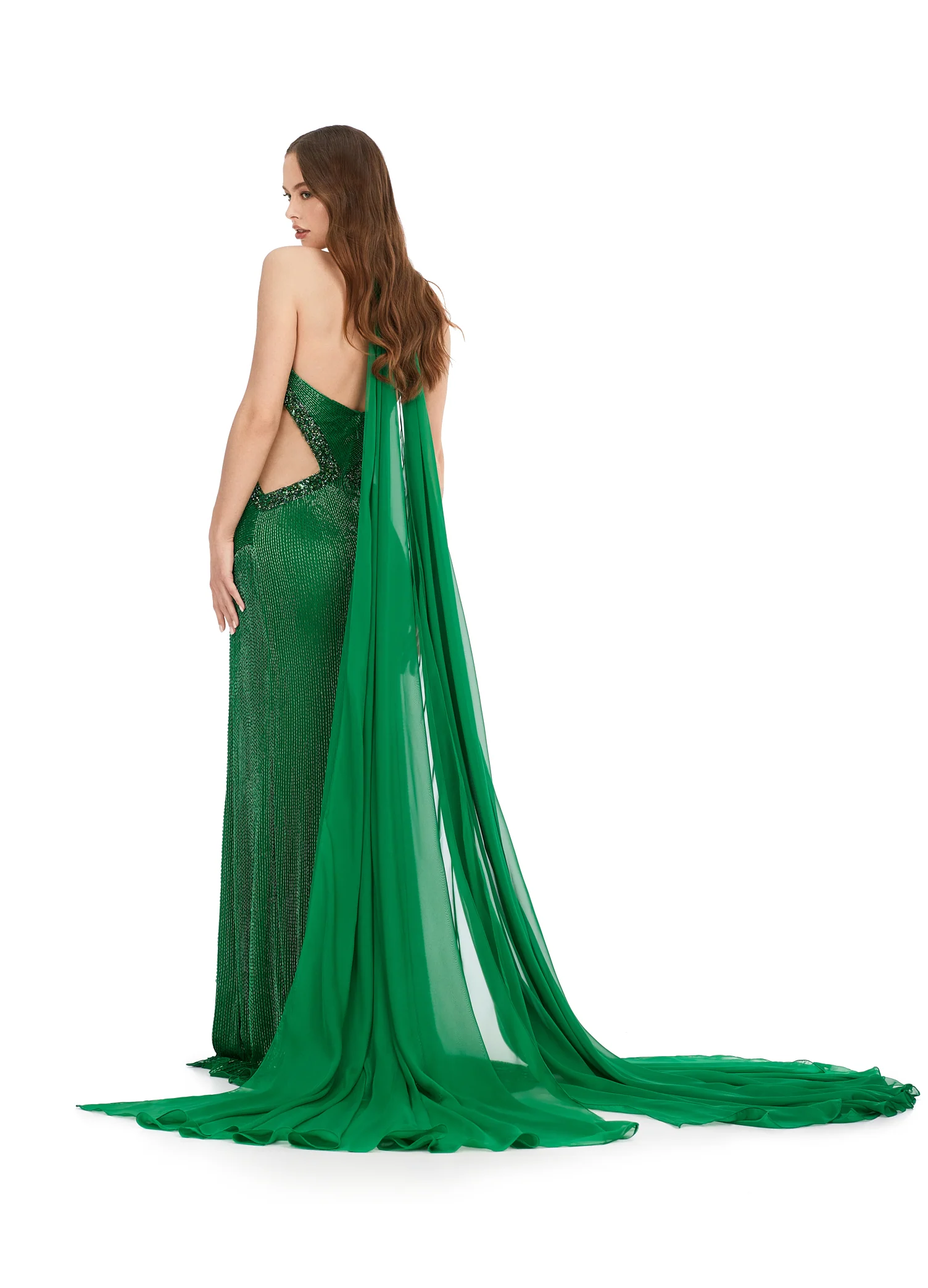 Ashley Lauren 11399 Liquid Beaded Pageant Gown with Cape - Image 4