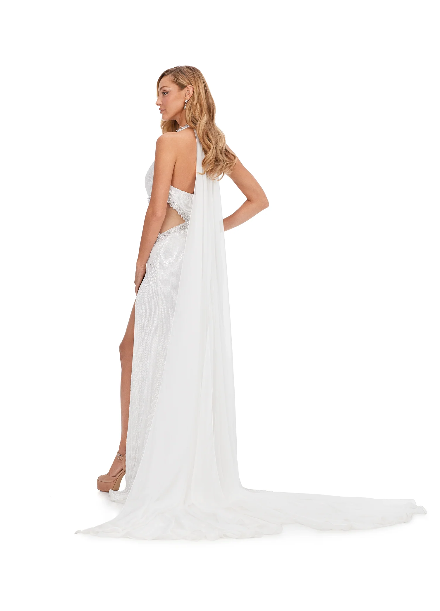 Ashley Lauren 11399 Liquid Beaded Pageant Gown with Cape - Image 9