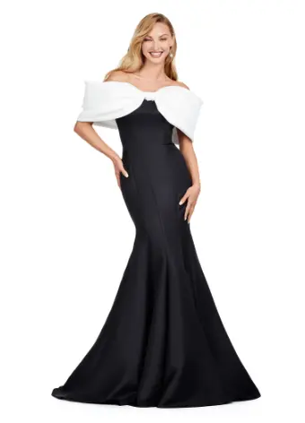 Ashley Lauren 11413 Evening Gown Mermaid Dress Off Shoulder Double Faced Satin Gown Oversized Bow Formal - Image 4