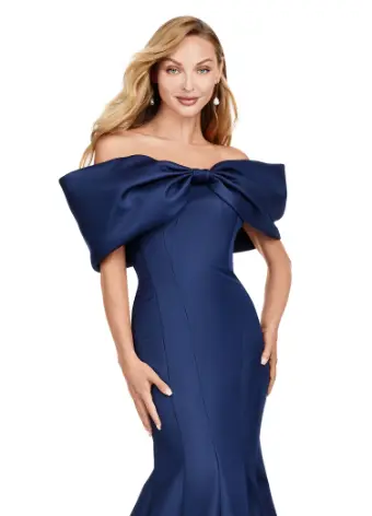 Ashley Lauren 11413 Evening Gown Mermaid Dress Off Shoulder Double Faced Satin Gown Oversized Bow Formal - Image 9