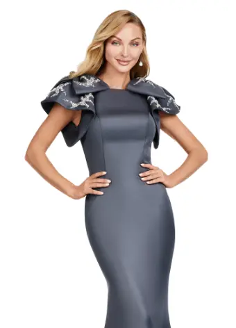Ashley Lauren 11415 Long Evening Mermaid Dress Double Faced Satin Formal Gown Bows - Image 10