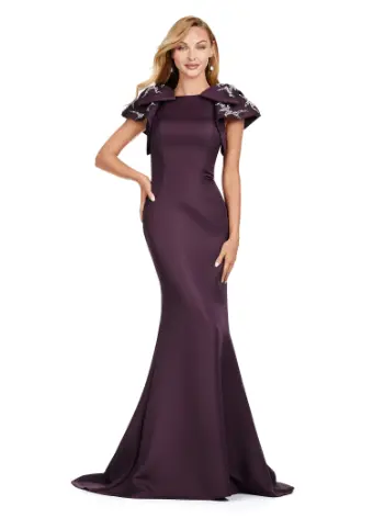 Ashley Lauren 11415 Long Evening Mermaid Dress Double Faced Satin Formal Gown Bows - Image 3
