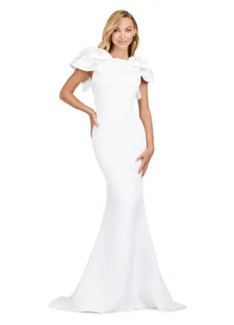 Ashley Lauren 11415 Long Evening Mermaid Dress Double Faced Satin Formal Gown Bows - Image 4