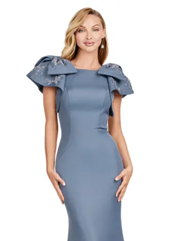 Ashley Lauren 11415 Long Evening Mermaid Dress Double Faced Satin Formal Gown Bows - Image 6
