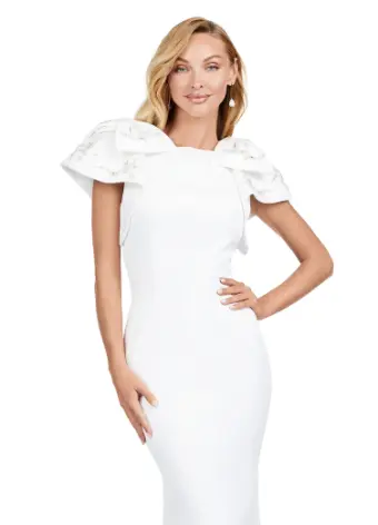 Ashley Lauren 11415 Long Evening Mermaid Dress Double Faced Satin Formal Gown Bows - Image 8
