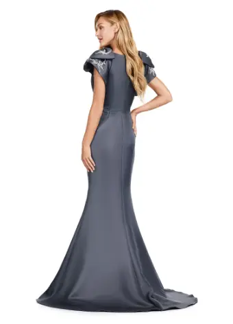 Ashley Lauren 11415 Long Evening Mermaid Dress Double Faced Satin Formal Gown Bows - Image 9