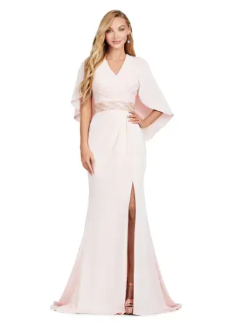 Ashley Lauren 11416 Long Prom Dress Crepe Gown Beaded Belt  Overlay Slit Formal Pageant - Image 4