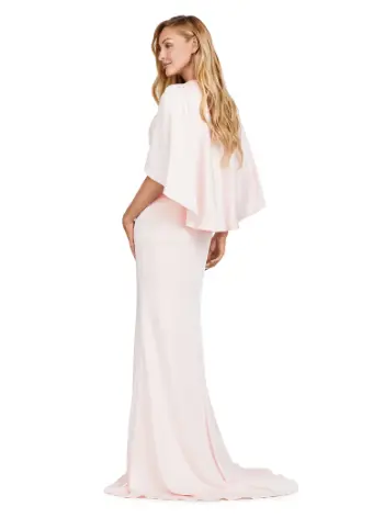 Ashley Lauren 11416 Long Prom Dress Crepe Gown Beaded Belt  Overlay Slit Formal Pageant - Image 5