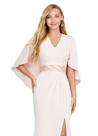 Ashley Lauren 11416 Long Prom Dress Crepe Gown Beaded Belt  Overlay Slit Formal Pageant - Image 6