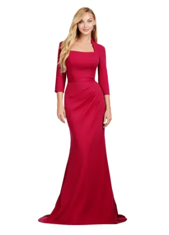 Ashley Lauren 11418 Long Evening Dress Scuba Formal Gown Square Neckline Formal Mother of Bride Groom